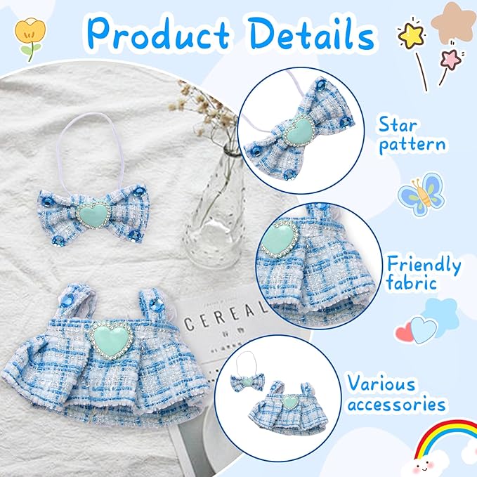 Doll Outfit Set for 17cm Dolls, 2 Piece Clothes Set for Doll, Premium Fashion Dresses for Dolls Accessories Suit(Blue)