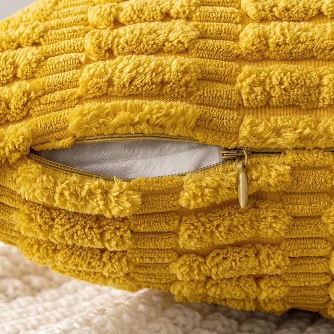 MIULEE Euro Corduroy Decorative Throw Pillow Covers 22x22 Mustard Yellow | Pack of 2 Soft Sham Boho Striped Pillow Covers Modern Farmhouse Home Decor For Sofa Living Room Couch Bed