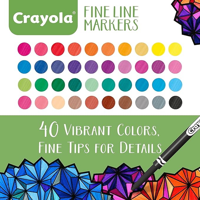Crayola Fine Line Markers for Adults (40ct), Skinny Marker Set for Adult Coloring Books, Stocking Stuffer for Teens, Aesthetic Art Supplies, Stress Relief Activity