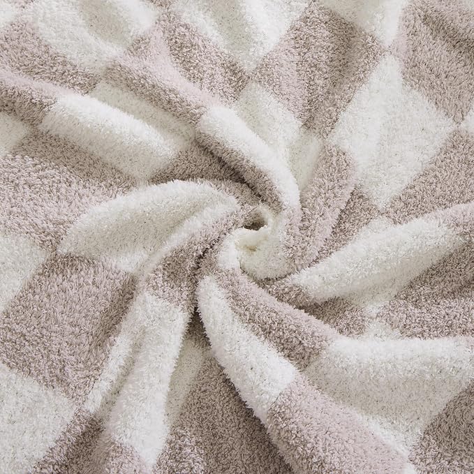 Soft Checkered Throw Blanket for Couch-Cozy Warm Knitted Blankets | Lightweight Warm Fluffy Decor for Women, Mom, Her & Girls, Sofa, Chair, Bed, 50x70in, Taupe