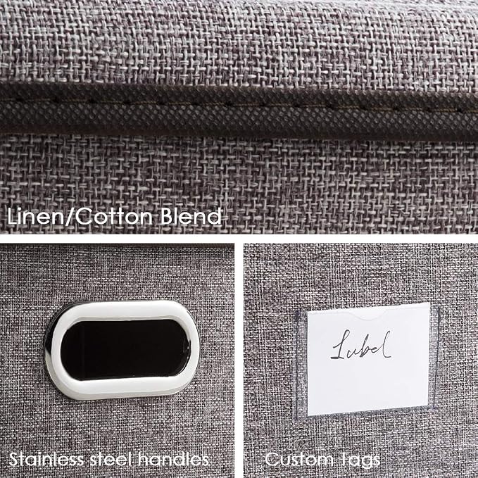 Extra Large Collapsible Storage Bins with Lids [3-Pack] Linen Fabric Foldable Storage Baskets Boxes Organizer Containers Cube with Cover for Bedroom Closet Office Nursery (22.8x15.75x13.8)