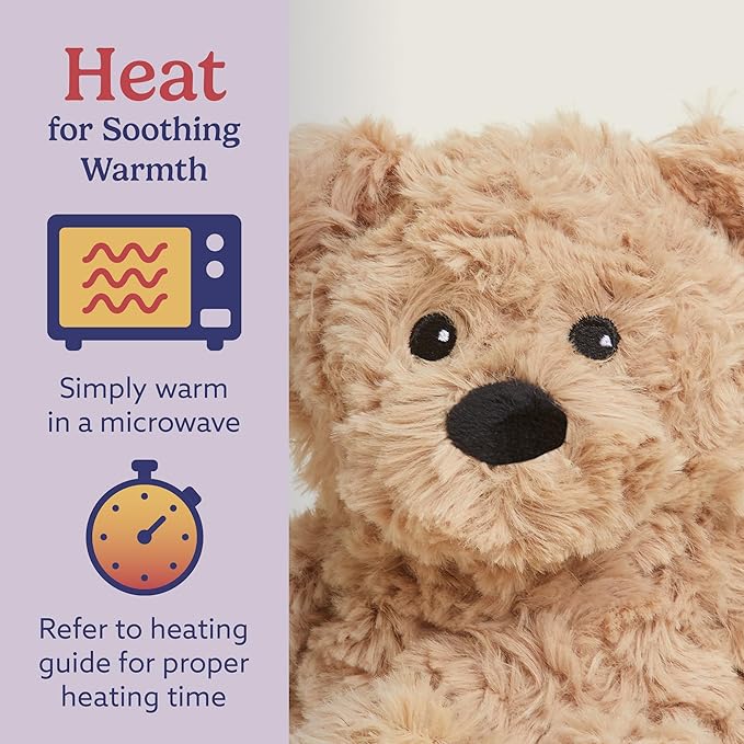 warmies Junior Microwavable & Weighted Stuffed Animals, Brown Curly Bear - Heated Stuffed Animal Plushie for Warmth & Comfort - Soft Plush Toys for Adults & Children (Boys, Girls, Babies & Toddlers)
