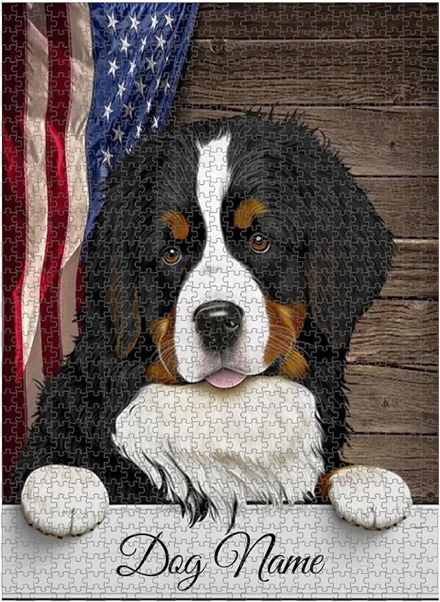 Custom Wooden Jigsaw Puzzles with Your Dog's Name on Bernese Mountain Art Print - 300 500 1000PCS Puzzles Game and Home Wall Decor