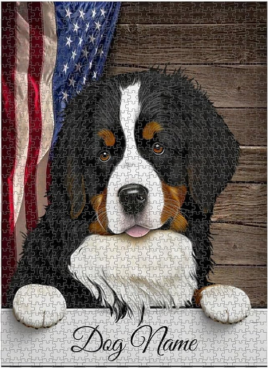 Custom Wooden Jigsaw Puzzles with Your Dog's Name on Bernese Mountain Art Print - 300 500 1000PCS Puzzles Game and Home Wall Decor
