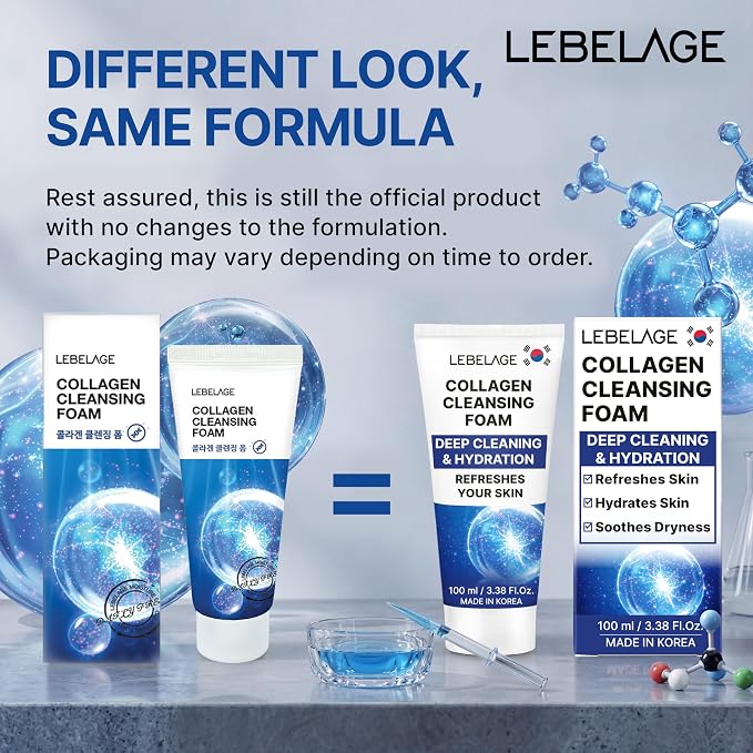 LEBELAGE Korean Collagen Facial Cleanser 3.38 oz | Cleansing Foam Face Wash | Low pH Gentle Hydrating Daily Facial Cleanser Sensitive Skin