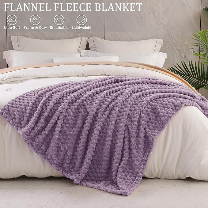 Exclusivo Mezcla 3D Fleece Twin Size Blanket for Bed, Grayish Purple | Extra Soft Fuzzy Plush Lightweight Bed Blankets, Cozy Fluffy Decorative Blankets for All Seasons, 60x80 Inches