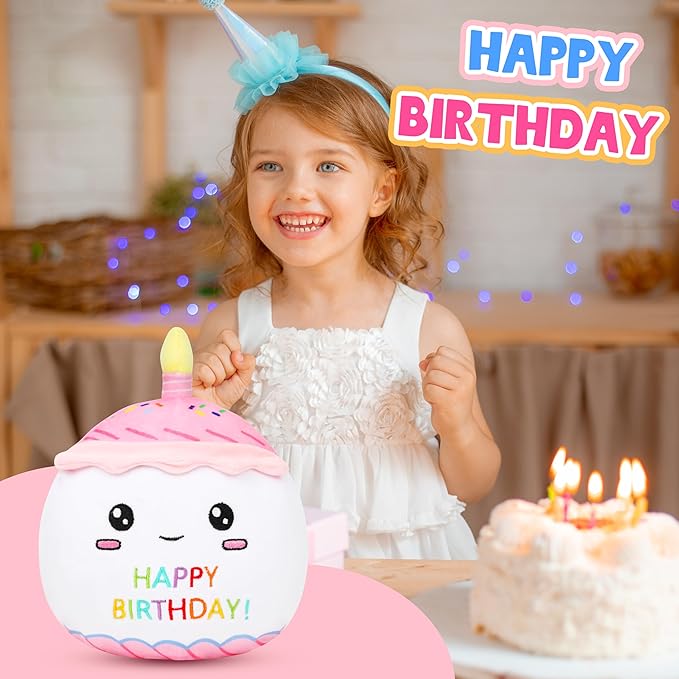 Easfan Birthday Cake Plush Pillow Soft Plush Toy Kawaii Stuffed Animal Home Room Decoration Birthday Gifts for Kids Toddlers