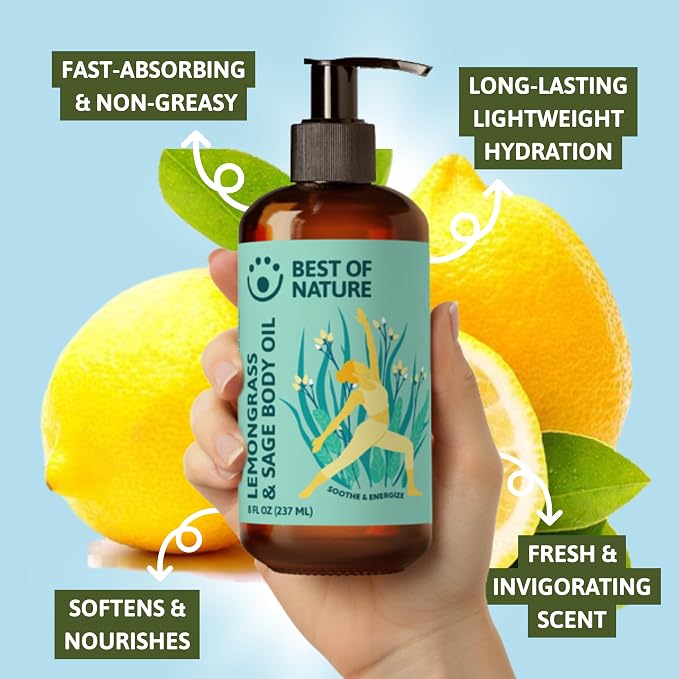 Best of Nature Lemongrass and Sage Massage Oil Blend - Non-Greasy Aromatherapy Massage Oil for Body, Skin & Face, Crafted with Pure Essential Oils, Gallon (128 fl oz)
