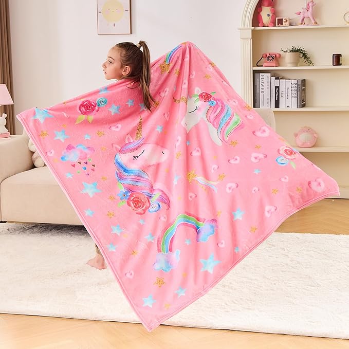 Wajade Unicorn Gifts for Boys Girls - Unicorn Blanket Birthday Christmas Decor for Kids Age 3 4 5 6 7 8 9 10 11 12 Years Old Teens Child Toddler Throw Light Grey 50"x60"