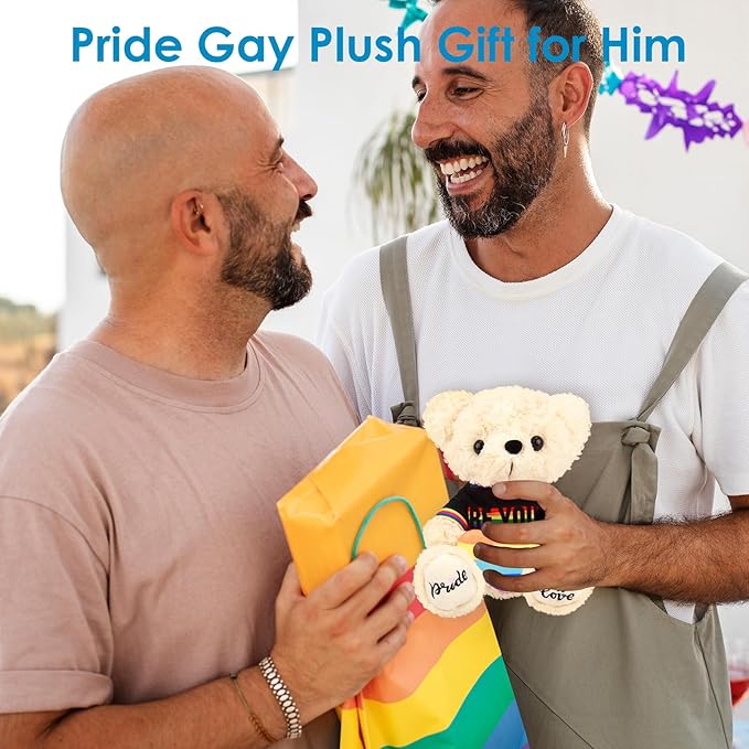 Rainbow Teddy Bear for Girlfriend Boyfriend Loved Ones, 8 Inch Cuddly Love Bear Plush Toy with Colorful Heart, Idea Gifts for Birthday, Valentine's Day, Anniversary, or LGBTQ+ Pride Month