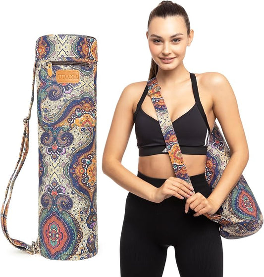 UDANA Canvas Yoga Mat Bag for Women & Men, Full-Zip Carrier with 3 Pockets & Adjustable Strap, Stylish Gym & Pilates Bag – Available in Multiple Sizes