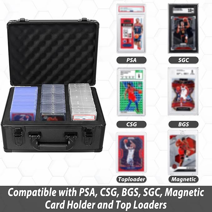 Graded Card Case - Aluminum Alloy Graded Card Storage Box Compatible with 100 Card Slabs - the Sports Trading Card Case Fits PSA, CSG, BGS