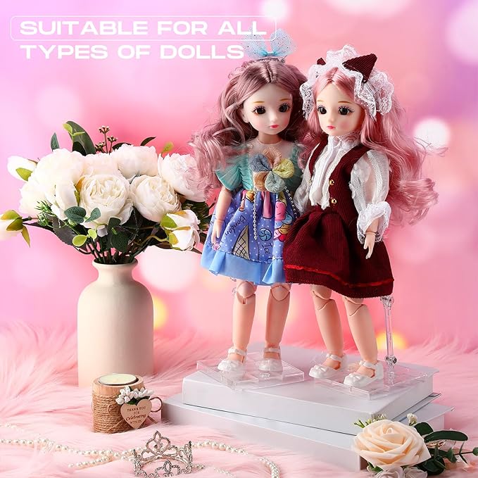 24 Pack Action Figure Stand Model Support Stand Clear Doll Base Assembly Action Figure Display Holder Base with Screwdriver Compatible HG/RG 1/144 Toy, Transparent(9 Inches)