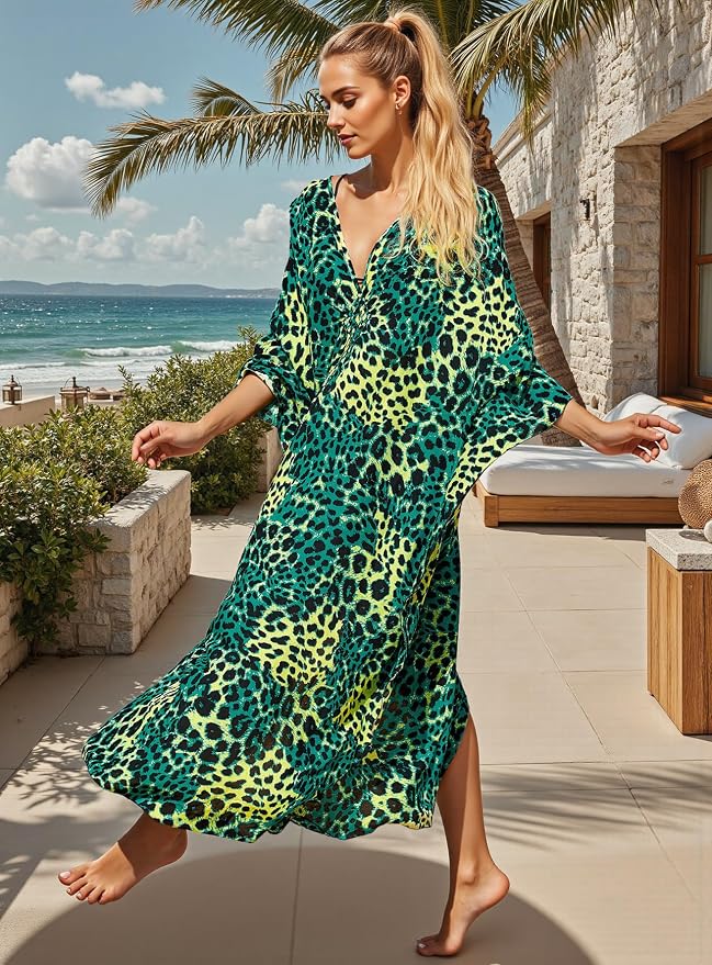 Mumu Dresses for Women Plus Size, Bohemian Kaftan Beach Cover Up Long Maxi Nightgown Soft Loungewear