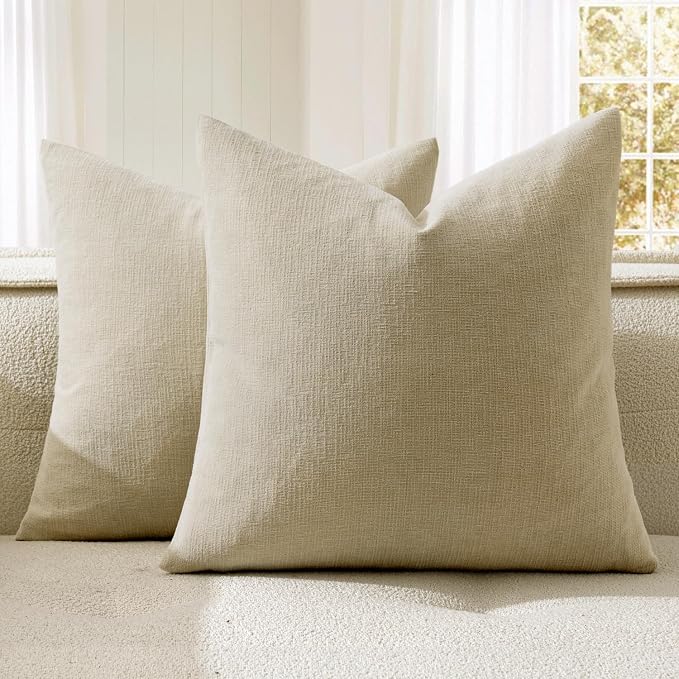 MIULEE Ivory Chenille Couch Throw Pillow Covers, 20x20 | Set of 2, Soft Neutral Modern Farmhouse Home Decor, Decorative Pillowcases for Sofa Living Room Bed