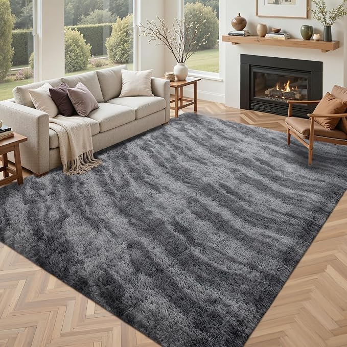 4x6 Feet Area Rugs for Bedroom, Zebra Grey Plush Fluffy Shaggy Living Room Rugs Non-Slip, Ultra Soft Carpet for Nursery Kids PlayRoom Dorm Office Indoor