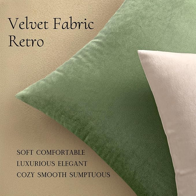 MIULEE Velvet Throw Pillow Covers 18x18 Inch Pack of 2 Sage Green | Soft Solid Decorative Pillow Covers, Modern Luxury Home Decor, for Couch Chair Sofa Bedroom Livingroom