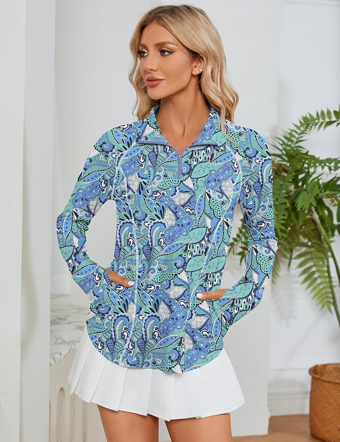 LOMON Women Long Sleeve Shirts Sun Protection 1/4 Zip Summer Quick Dry Hiking Shirts Quarter Zip Pullover for Women