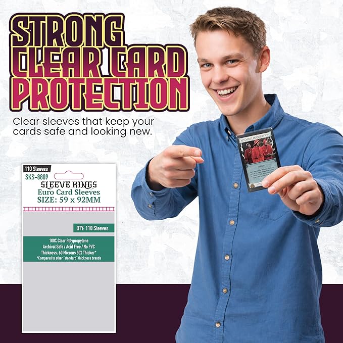 Sleeve Kings Standard Card Sleeves – 110 Count, Clear 60 Micron Thickness, Medium Euro Size (59 x 92 mm), Compatible with Dominion & More – SKU: SKS-8809