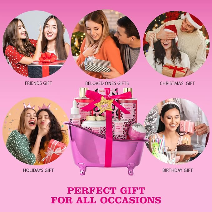 Home Spa Self Care, Bath and Body Spa Gift Basket for Women, Shower Bath | Bath Spa Sweet Berry Bath Sets for Teens Gift| Relaxing Care Kit Christmas Mothers Day Gifts for Mom Gift Baskets Anniversary
