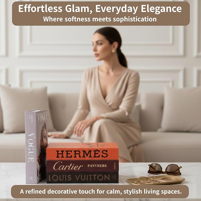 4 Pcs Decorative Books | Faux Glam Coffee Table & Shelf Decor | Glamorous Designer Look for Living Room, Office and Entryway - Not Real, Tool-Free 2-Min Setup