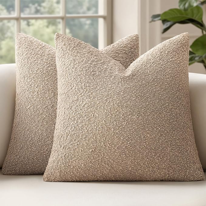 MIULEE 16x16 Decorative Lumbar Boucle Couch Pillow Covers Camel | Set of 2 Textured Neutral Throw Pillow Covers, Accent Solid Pillowcases, Sofa Living Room Home Decor