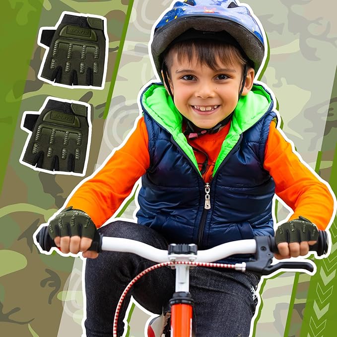 Boao 3 Pairs Kids Half Finger Bike Gloves Non-Slip Breathable Adjustable Birthday Gift for Boys Girls for Bike Workout