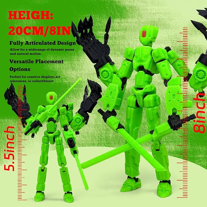 8Inch T13 Action Figure Assembly Completed, T13 Multi-Jointed Movable Robot Action Figure Set,Collectors Desktop Decorations for Game Lovers Toys (Green)