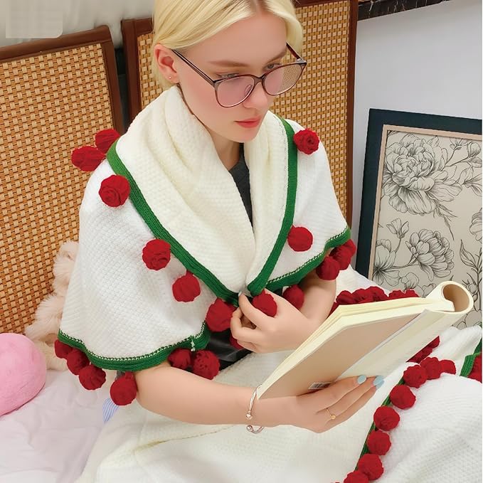 Crochet Flowers Bouquet Blanket, Handmade Rose Blanket, 40 Inch Round Floral Soft and Romantic Gifts for Birthday, Wedding, Mother's Day, Home Decor, Bed, Sofa