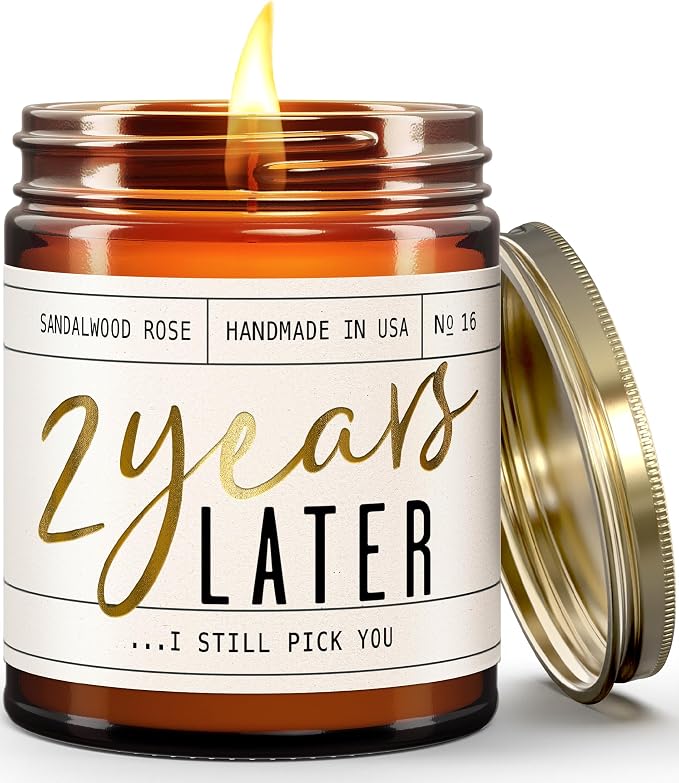 2 Year Gift for Anniversary for Her - '2 Years Later' Soy Candle, w/Sandalwood Rose - Infused w/Essential Oils I 2nd Anniversary Wedding Gift for Wife I 50Hr Burn I USA Made