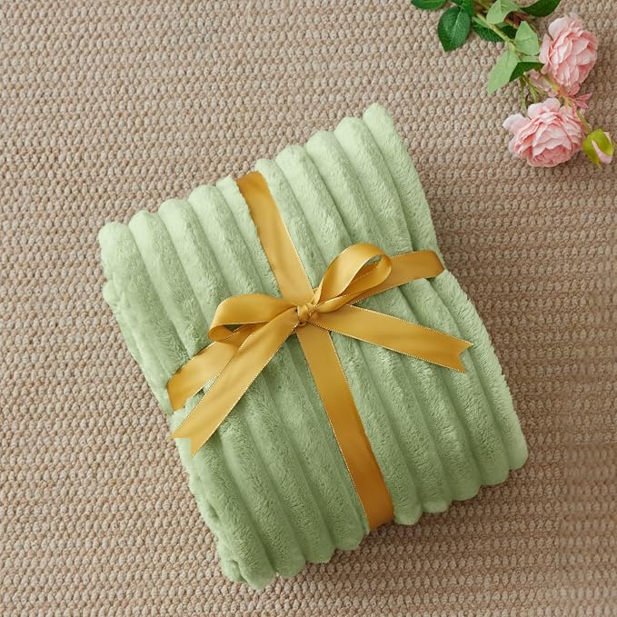 BEDELITE Ribbed Twin Blanket for Couch & Bed, Sage Green, 60"x80" | Ultra-Soft Plush Fleece, Cozy, Warm Yet Lightweight, Ribbed Texture, Home Decor, Machine Washable, Giftable, All-Season Use