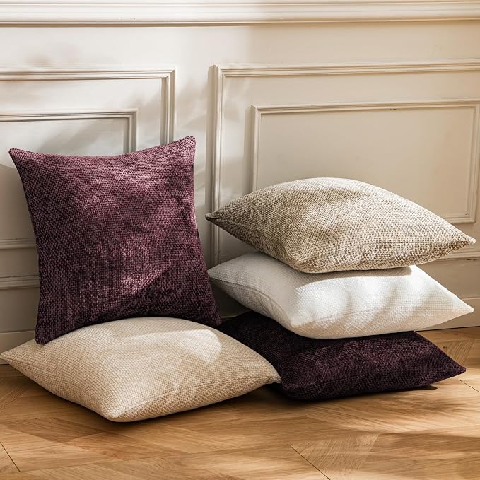 a moment Christmas Wine Red Chenille Throw Pillow Covers 22x22 Inch Pack of 2 Modern Decorative Throw Pillow Covers Farmhouse Cross Covers Home Decor for Sofa Bedroom Living Room