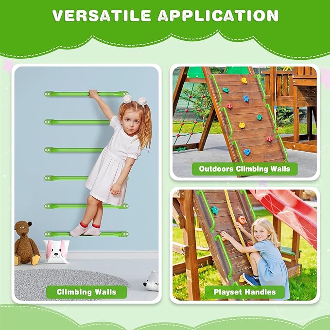 Dolibest 30 Inch Metal Safety Handles, Playground Ladder Handle, Long Grab Handles for Kids Playhouse, Treehouse, Rock Climbing Wall, Swing Set Accessories, Indoor & Outdoor Use (2PCS)-Green