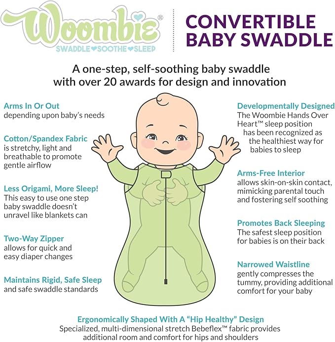 Woombie Convertible Baby Swaddle Blanket, Converts to Wearable Blanket for Babies Up to 6 Months, Blue Chevron, 14-19 lbs