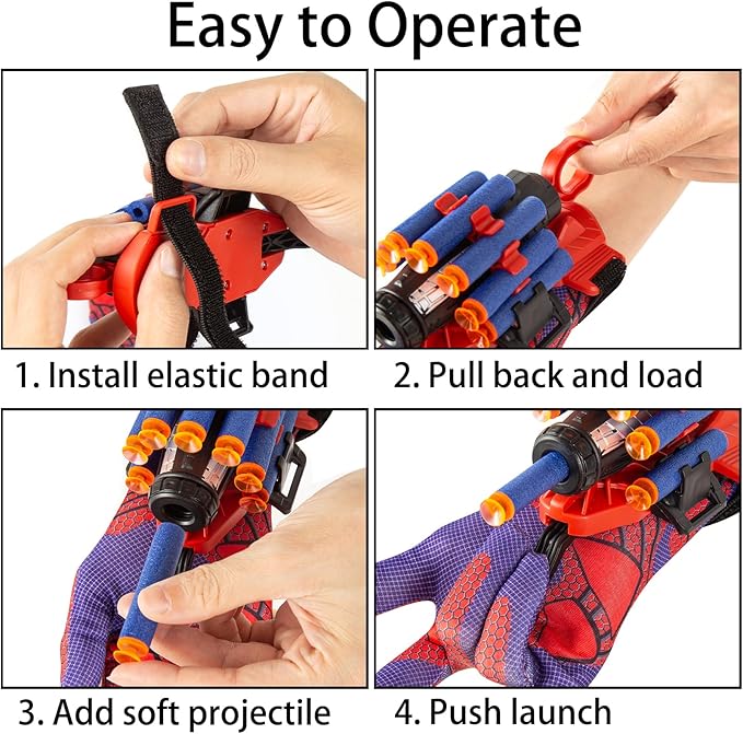 Spider Gloves Man Web Shooter Toy with Wrist, Spider Launcher Gloves Cosplay Toy Set for Kids
