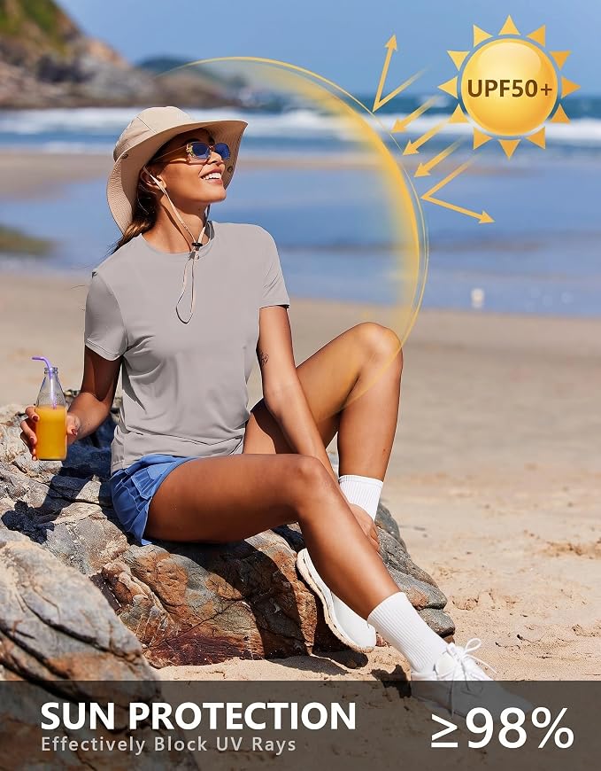 PINSPARK Soft Workout Tops for Women UPF 50+ Sun Protection Shirt Quick Dry Athletic Running Hiking Travel Basic Tee Shirts