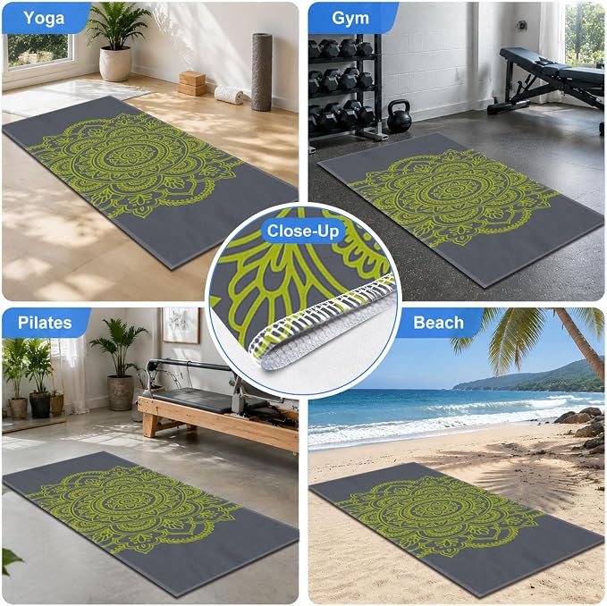 Yoga Mat Towel, Hot Yoga Non Slip with 4 Corner Pockets, 70 x 26 in | Soft Absorbent Microfiber With Four Corner Pockets, Fits Over Yoga Mats For Hot Yoga, Pilates, Gym, And Travel