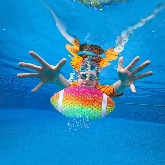 Hiboom Pool Football for Swimming Pool, Waterproof Water Football for Underwater Passing, Dribbling, Pools Toys Ball with Water Filling, Diving Games for Teens Adults(Rainbow Color)