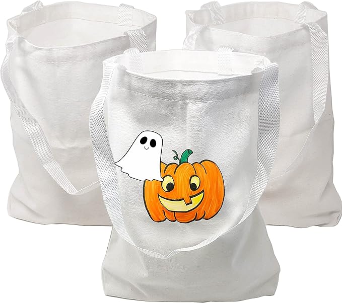 Podzly DIY Blank Canvas Tote Bags - Set of 12 Small 12" x 10" White Plain Totes for Crafting and Personalizing
