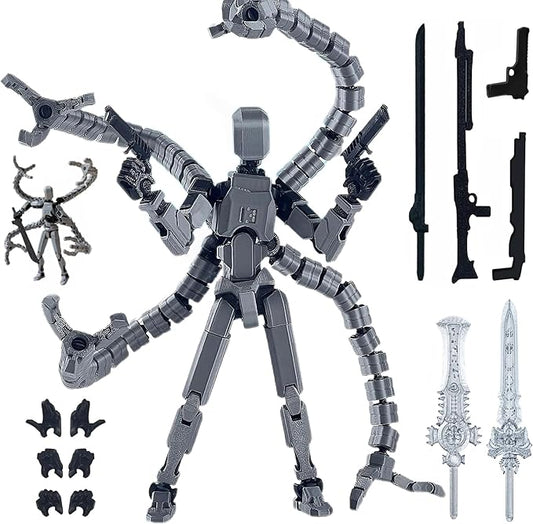 (Assembly Completed) T13 Action Figure Set,7.2 Inch Dummy 13 3d Printed ActionFigure Toy Gifts for Kids, Robot 13 Action Figure Full Body Mechanical Doll Christmas Birthday Gift for Boys Girls（Gray）