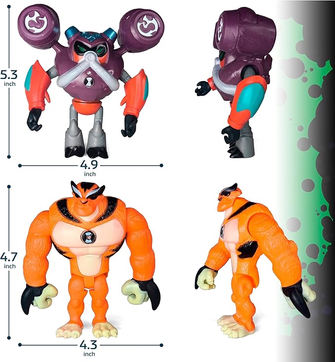 Toysvill Inspired by Cartoons Action Figures - Set of 11 Toys [Grey Matter, Rath, Slapback, Hot Shot, Armored, Shock Rock, Vilgax, Rustbug Ben, Humungousaur, Omni Enhanced Overflow]