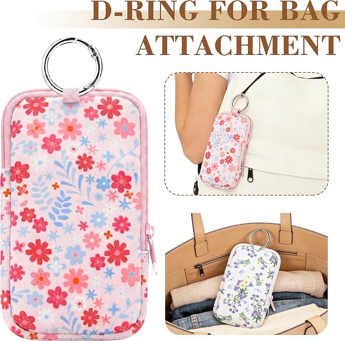 2 Pack Portable Tampon Holder Zippered Pouch with Snap Hook, Waterproof Travel-Friendly Discreet Period Bag, Feminine Products Organizer for Women Purse (Floral)