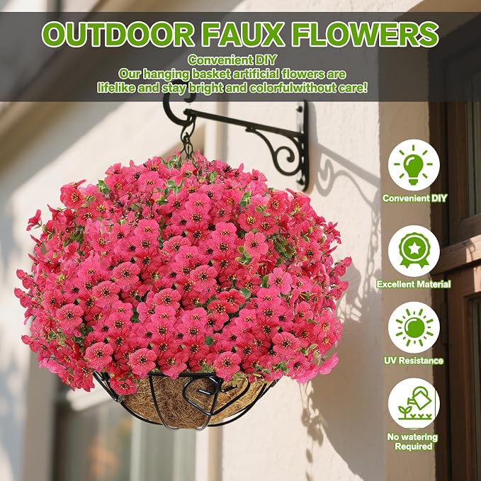 13 Bundles Artificial Flowers for Outdoors Summer Decoration | Silk Realistic UV Resistant Fake Plants Faux Flowers for Outside Planter Porch Yard Patio Garden Home Indoor, Rose