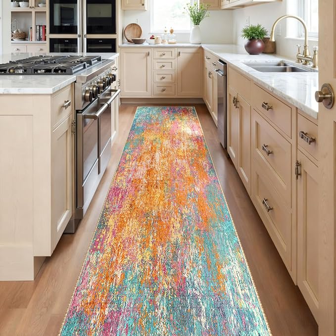 RELEANY Washable Runner 2'x10' Abstract Area Rug for Hallway Starlight | carpet for kitchen, entryway, bathroom, living room, bedroom, printed pattern, non-slip, soft, stain-resistant, easy to clean