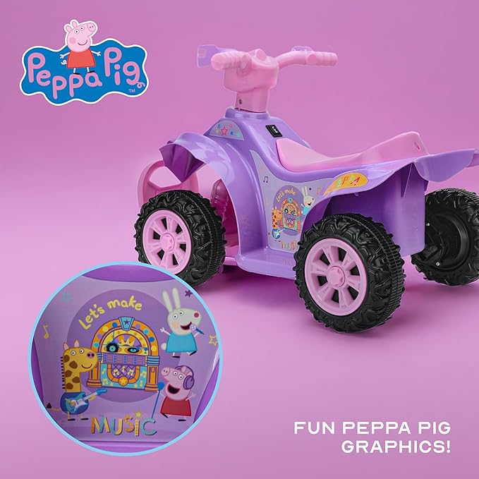 Peppa Pig - 6V Quad for Kids - Powerful and Safe Ride-On Toy with Rechargeable Battery - Forward and Reverse Driving - Max Weight Capacity of 55 LBS - Ages 2-3 Years