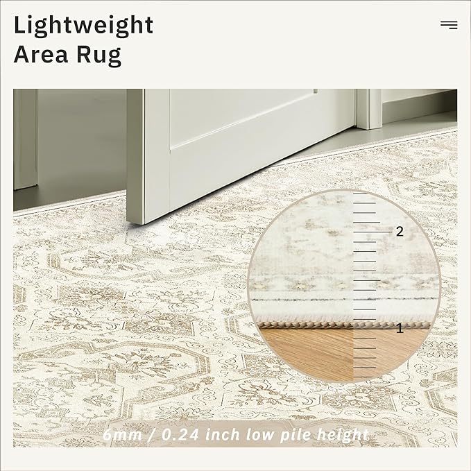 Soalmost Runner Rug 2x12 Washable Hallway Kitchen Runners Beige/Brown | Non-Slip Vintage Rugs for Bathroom Laundry Room, Soft Low Pile Foldable Floor Carpet Mat for Entryway Corridor Bedroom