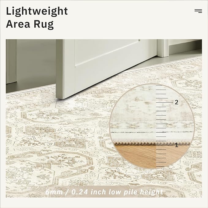 Soalmost Runner Rug 2x5 Washable Non-Slip Kitchen Entry Runners Beige/Brown | Soft Low-Pile Rugs for Bathroom Laundry Room, Vintage Foldable Floor Carpet Mat Hallway Entryway for Corridor Bedroom