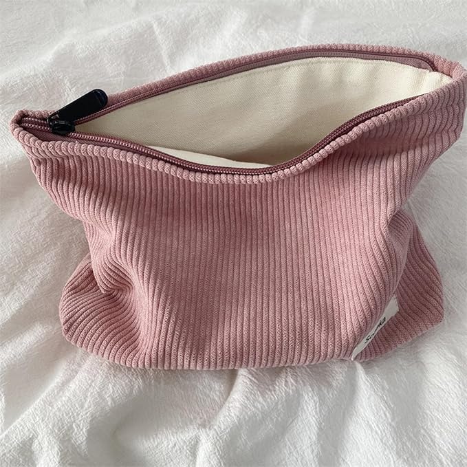 Cosmetic Bags for Women - Corduroy Cosmetic Bag Aesthetic Women Handbags Purses Smile Dots Makeup Organizer Storage Makeup Bag Girls Case Bags (Pure Pink)