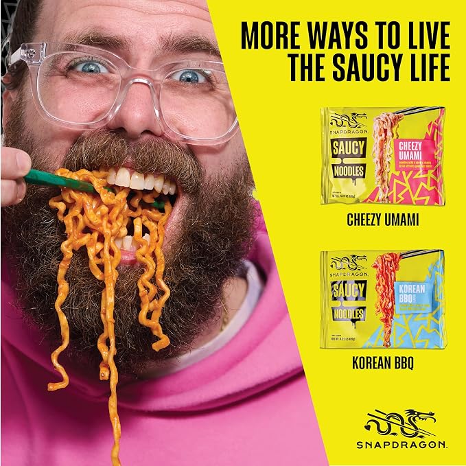 Snapdragon Saucy Instant Noodles with Spicy Buffalo Ranch Slurpable Sauce - Quick Meal, Snack, and Lunch. 4-Pack Microwave Noodles for Cup, Bowl, Ramen or Asian Stir Fry