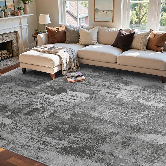 6x9 Ft Large Area Rugs for Living Room, Soft Non-Slip Washable Rugs Modern Abstract Pattern Carpet for Bedroom Indoor Floor Nursery Home Decor (Dark Grey)